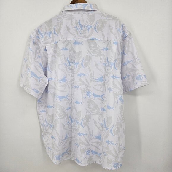 New Huk Kona Ocean Palm Shirt Mens S White Fish Print Short Sleeve Button Front - Picture 4 of 7